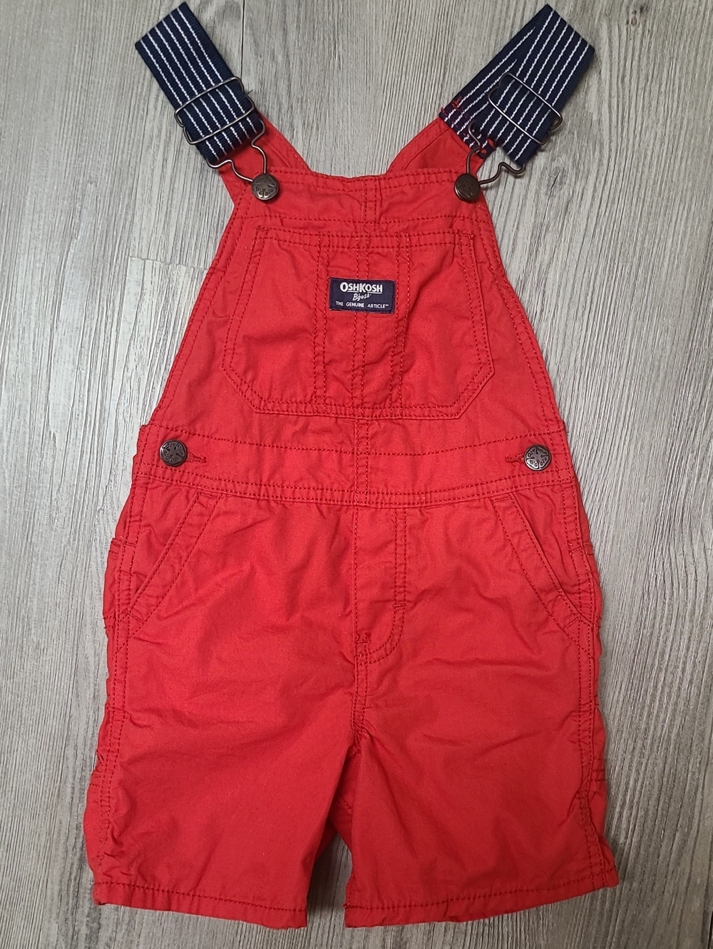 3T OshKosh B'gosh Red Short Overalls with Navy & White Striped Straps, Cotton